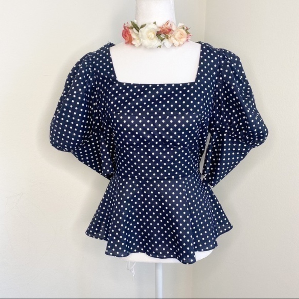Lily White polka dot square neck puffy sleeves top